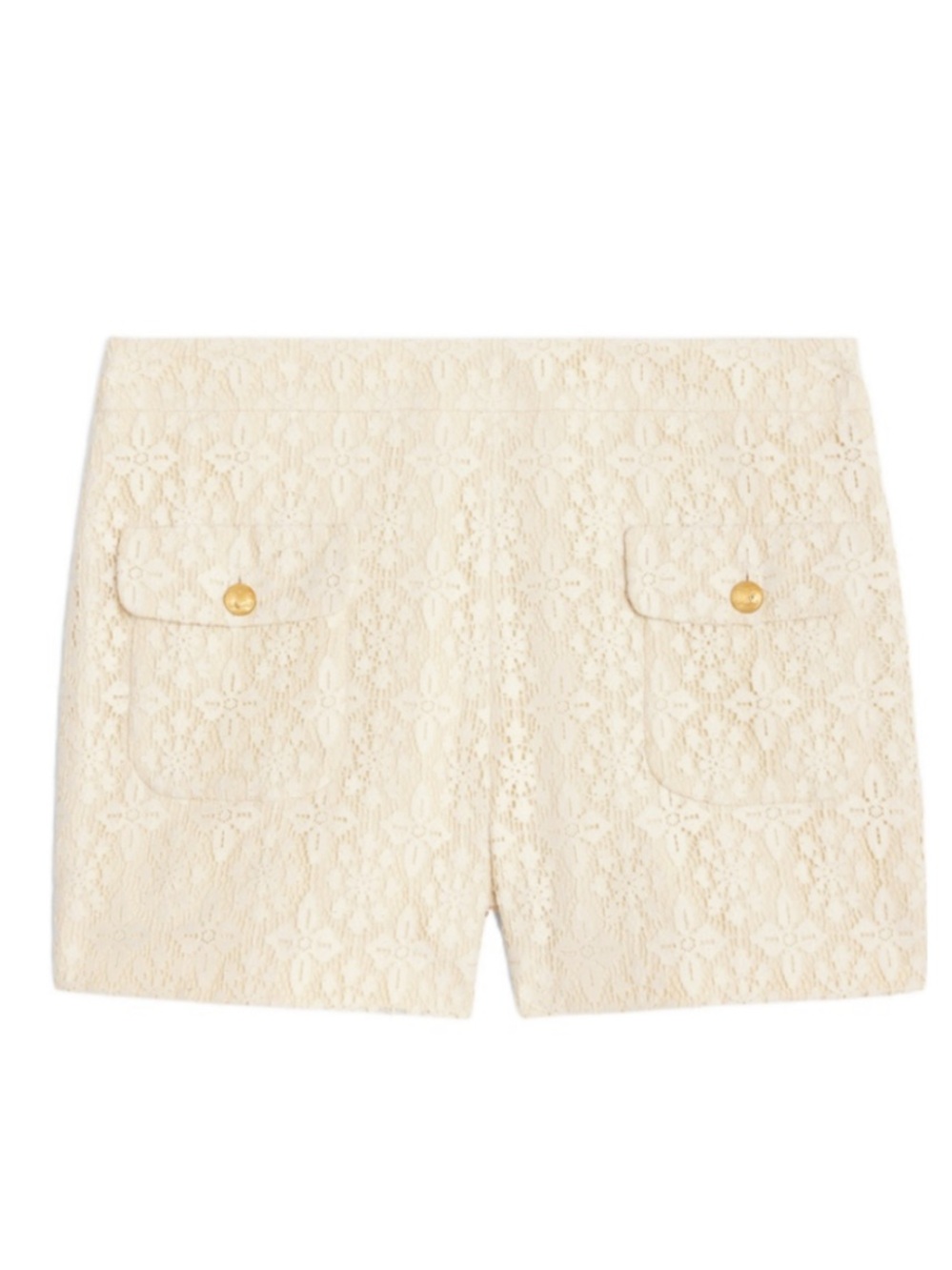 Celine Cream Lace Pocket Shorts with Gold Buttons